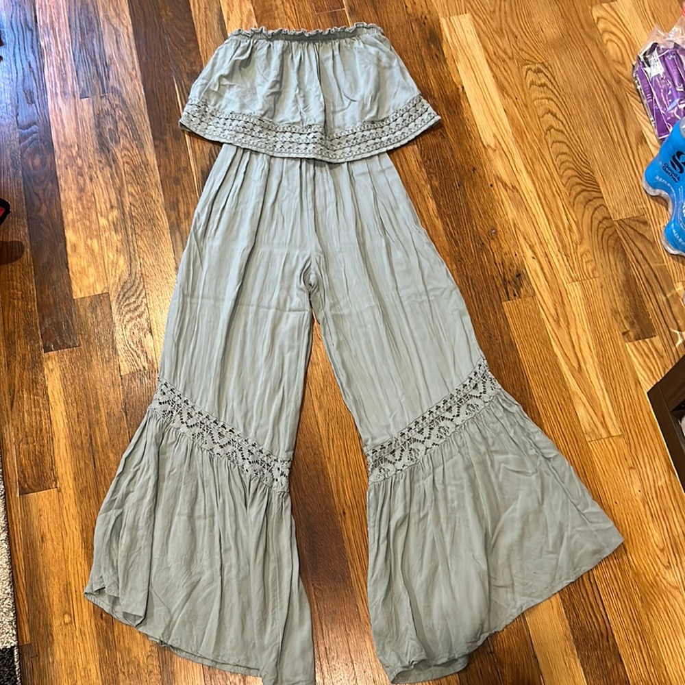 Green Strapless Pantsuit